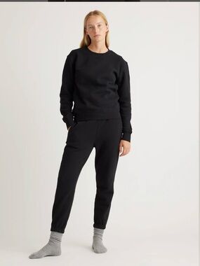 NWT Quince Organic Cotton Black Heavyweight Fleece Boyfriend Sweatpants (L)